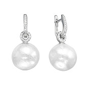 Серьги из серебра c белыми японскими речными жемчужинами 12,5-13 мм