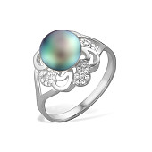 Кольцо из серебра с черной речной жемчужиной 7-7,5 мм