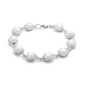 Браслет из серебра с белыми речными жемчужинами. Жемчужины 8-8,5 мм