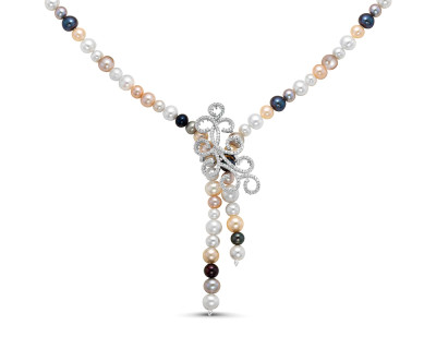 Ожерелье "галстук" из круглого речного жемчуга "микс". Жемчужины 5,5-9,5 мм