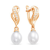 Серьги из желтого золота с белыми речными жемчужинами 7,5-8 мм