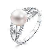 Кольцо из белого золота с белой речной жемчужиной 7,5-8 мм