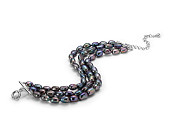 Браслет в 3 ряда из черного барочного речного жемчуга класса ААА. Жемчужины 6,5-7 мм