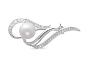 Брошь из серебра с белой речной жемчужиной 8,5-9 мм