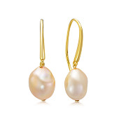 Серьги из серебра с золотистыми жемчужинами "Барокко" 11-12 мм