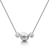 Цепочка из серебра 925 пробы с серебристой морской жемчужиной Акойя 8,5-9 мм