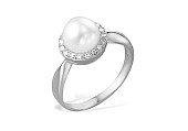 Кольцо из серебра с белой речной жемчужиной 7-7,5 мм
