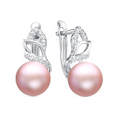 Серьги из серебра с розовыми речными жемчужинами 9,5-10 мм