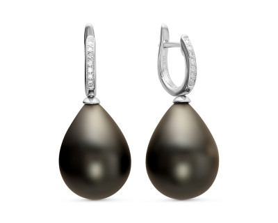 Серьги из серебра с черными жемчужинами "Майорика" 16-20 мм