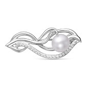 Брошь из серебра с белой речной жемчужиной 8,5-9 мм
