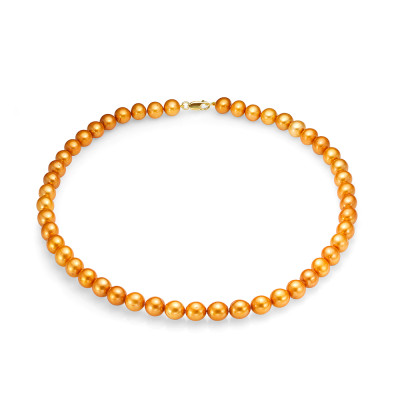 Ожерелье из золотистого круглого речного жемчуга. Жемчужины 8,5-9,5 мм