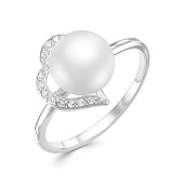 Кольцо из белого золота с белой речной жемчужиной 7,5-8 мм