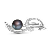 Брошь из серебра с черной речной жемчужиной 9,5-10 мм