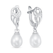 Серьги из белого золота с белыми речными жемчужинами 9-10 мм