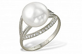 Кольцо из серебра с белой речной жемчужиной 8-8,5 мм