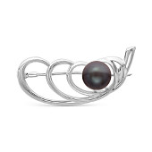 Брошь из серебра с черной речной жемчужиной 8,5-9 мм