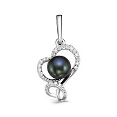 Кулон "Сердечко" из серебра с черной речной жемчужиной 7-7,5 мм
