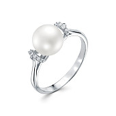 Кольцо из белого золота с белой речной жемчужиной 8,5-9 мм