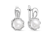 Серьги из серебра c белыми речными жемчужинами 8-8,5 мм
