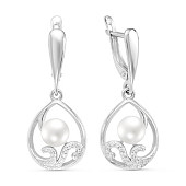 Серьги из серебра c белыми речными жемчужинами 7 мм